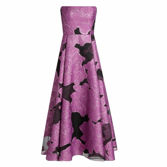 ML Monique Lhuillier Elle Metallic Strapless Jacquard A-Line Midi Cocktail Dress - Picture 12 of 15